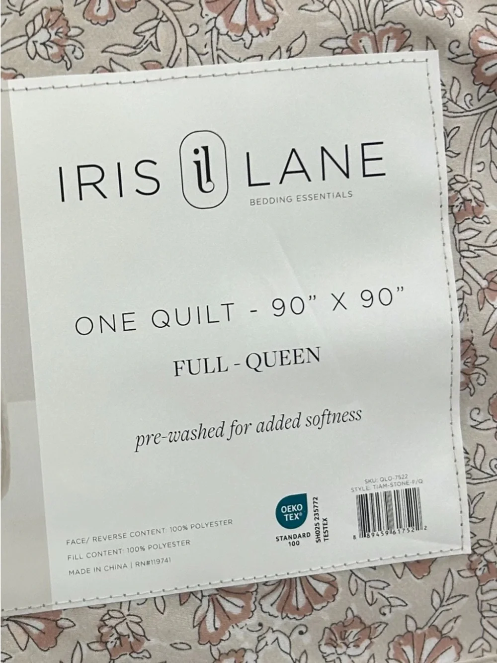 Iris Lane Multicolor Tiam Stone Color Reversible Full/Queen Quilt 90”x90”